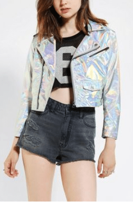 Holographic Jacket with Denim Shorts Holographic Jacket with Denim Shorts