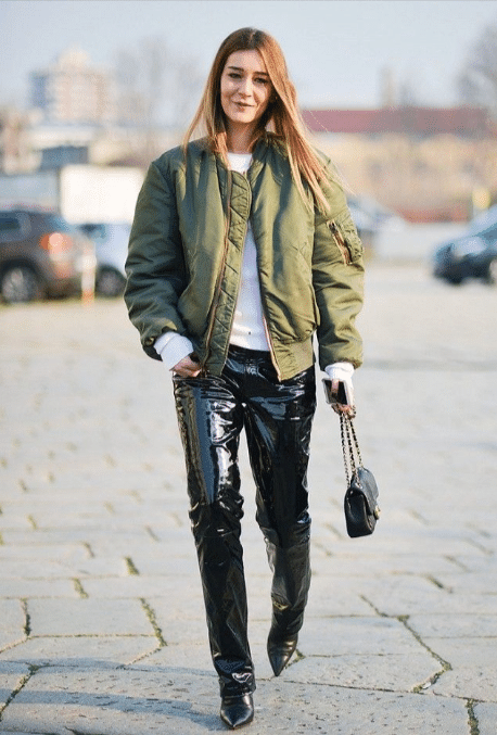 Bomber jacket with faux leather leggings Bomber jacket with faux leather leggings