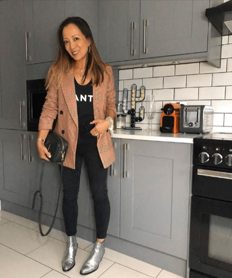 tailored blazer with a chic blouse and straight-leg jeans tailored blazer with a chic blouse and straight-leg jeans