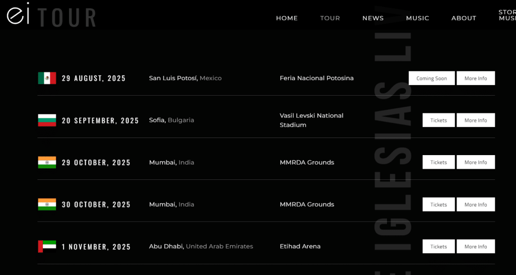 Enrique Iglesias Tour Details Enrique Iglesias Tour Details